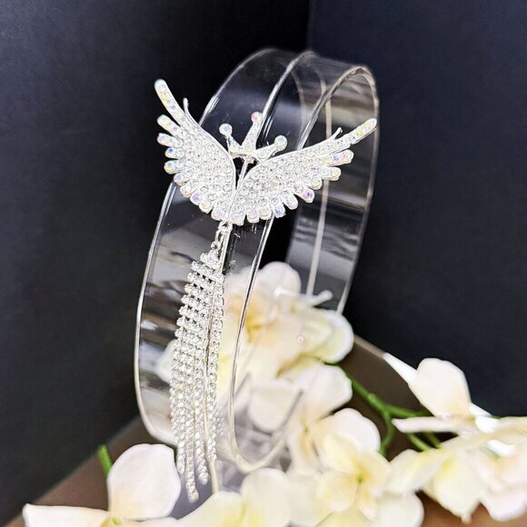 Princess Headband, Crown Wing Headpiece, Clear Crystal Headband, Silver Headband - Picture 1 of 7